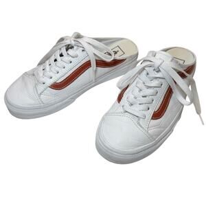 Vans Slip On Mule White Bombay Brown Womens 7.5 Backless Sneakers Leather